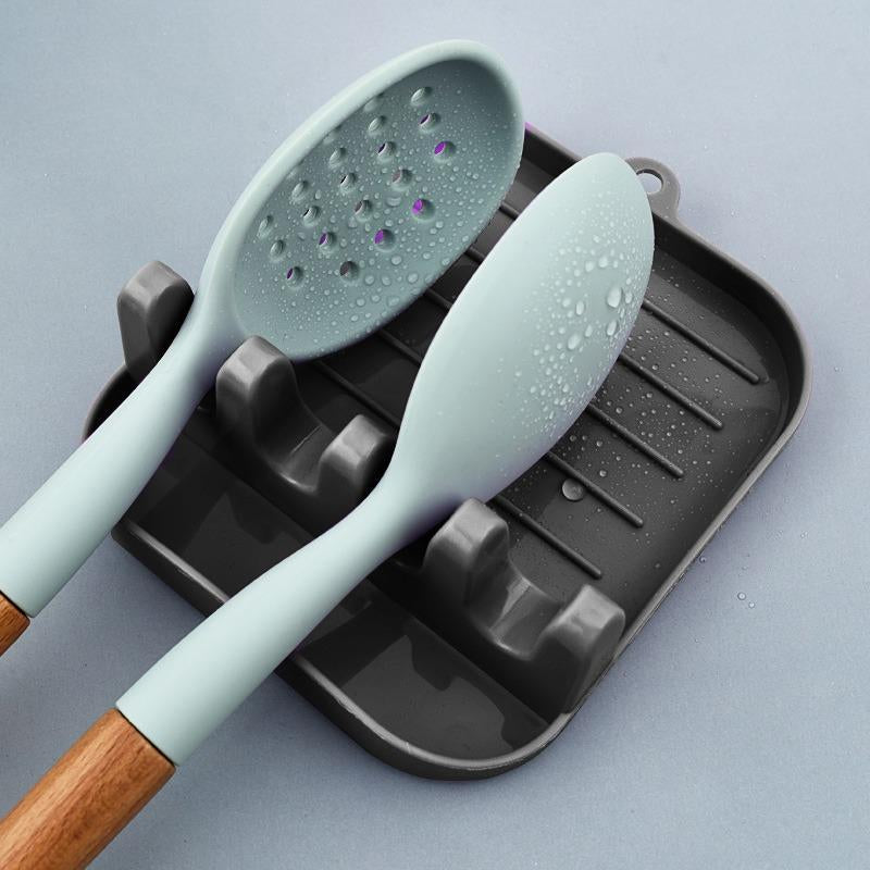 Non-Slip Silicone Spoon Rest For Stove Top With Drip Pad